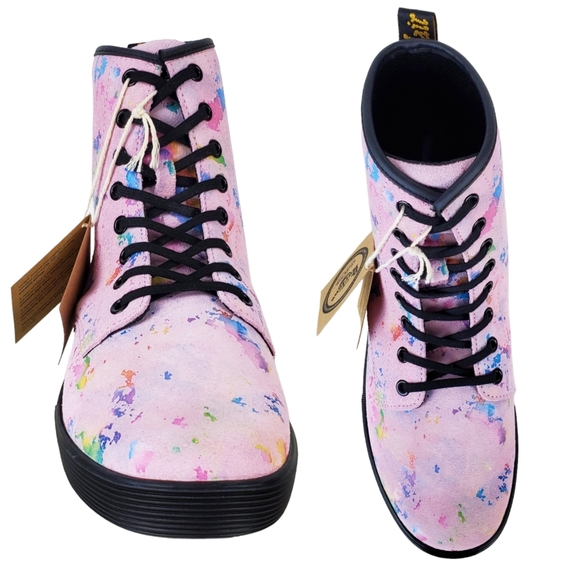 NWB Dr Martens sheridan suede lace up boots pink rainbow burst barbiecore hi top - Picture 8 of 15